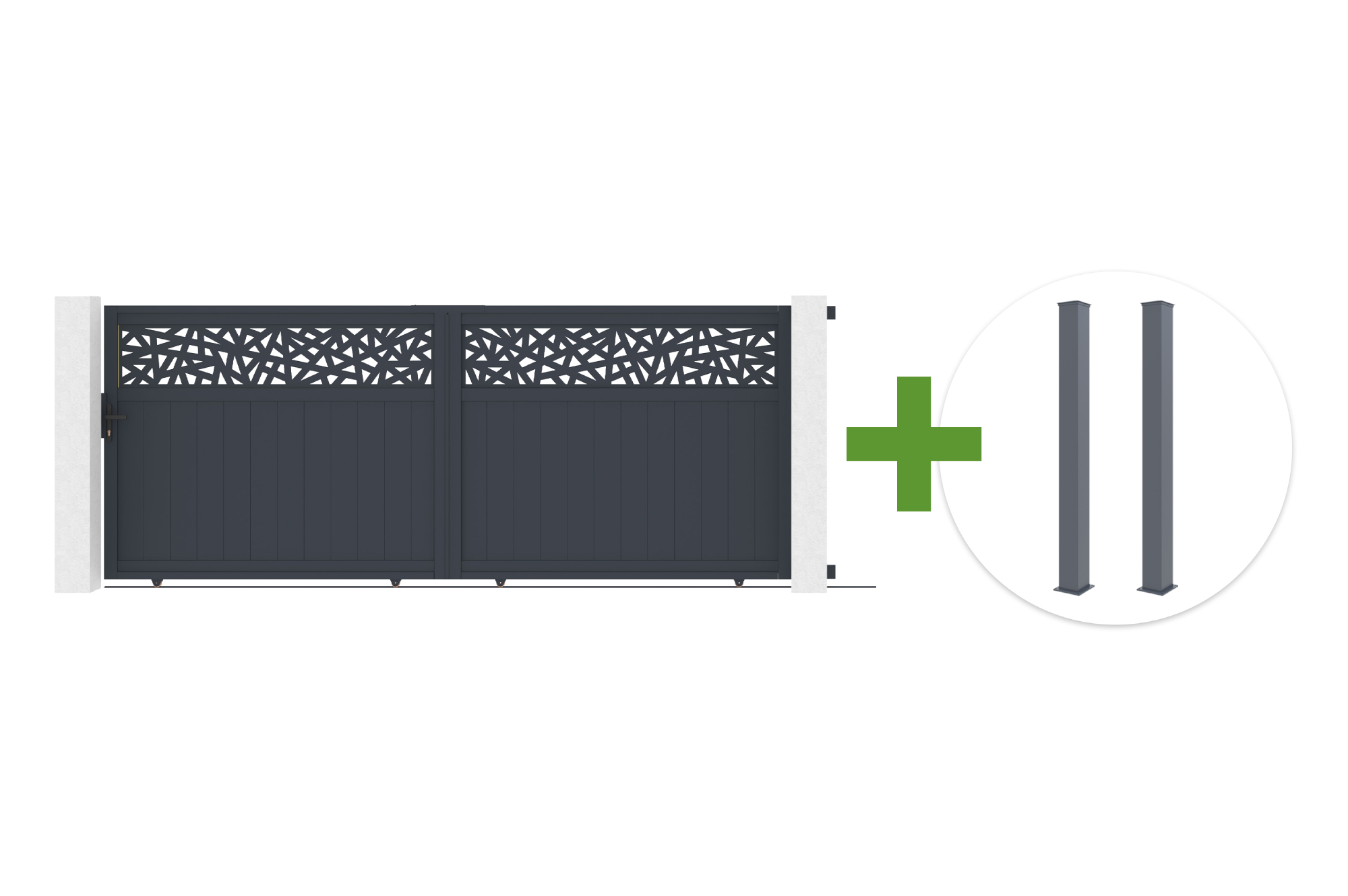 Sliding gate 4m DOLOMITE RUIVO H.160cm gray aluminum + EIFEL post 20x20cm aluminum H.190cm anthracite gray main image