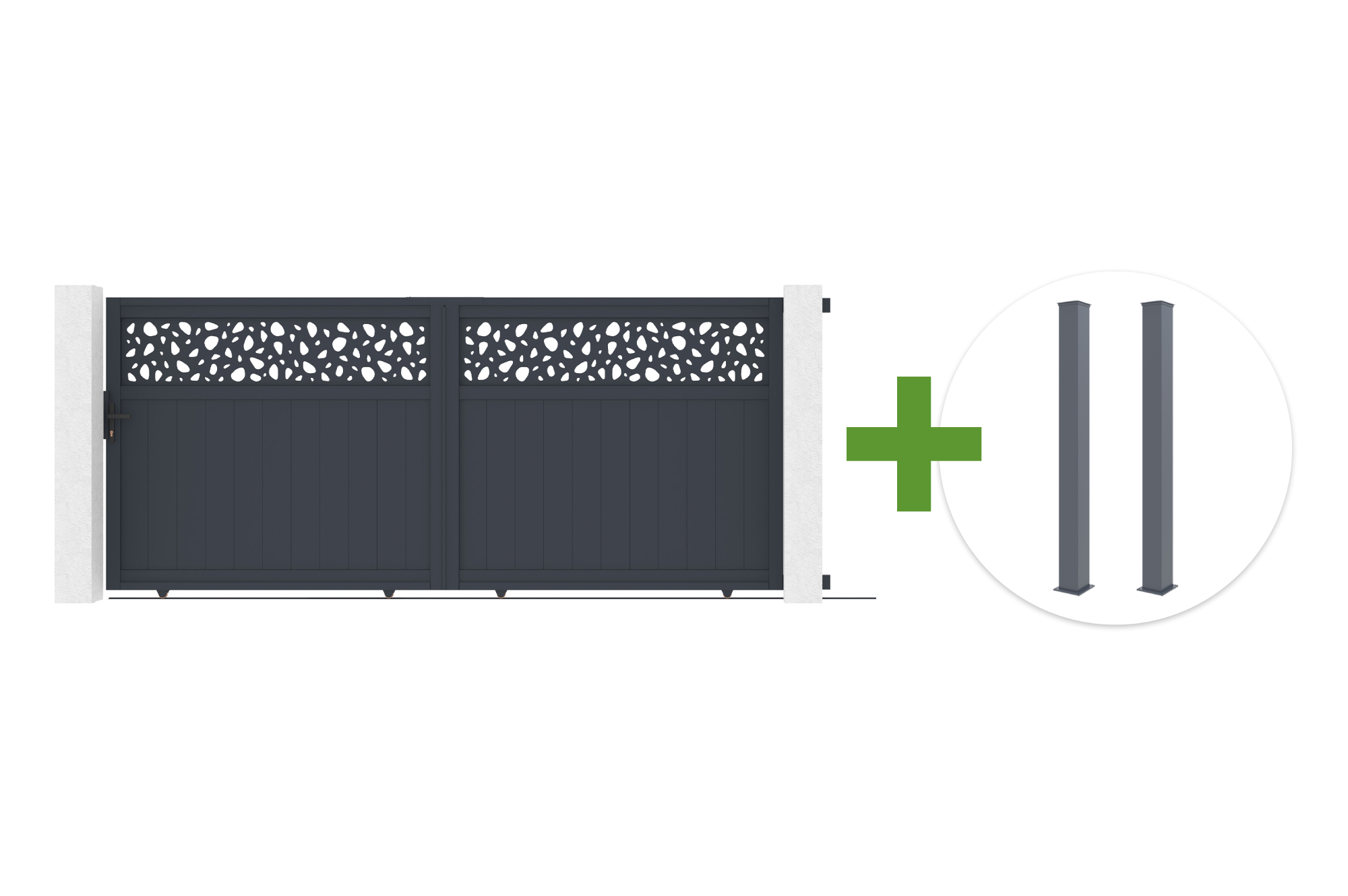 Sliding gate 3.7m DOLOMITE SUNNY H.160cm grey aluminum + EIFEL post 15x15cm aluminium H.190cm anthracite grey main_image