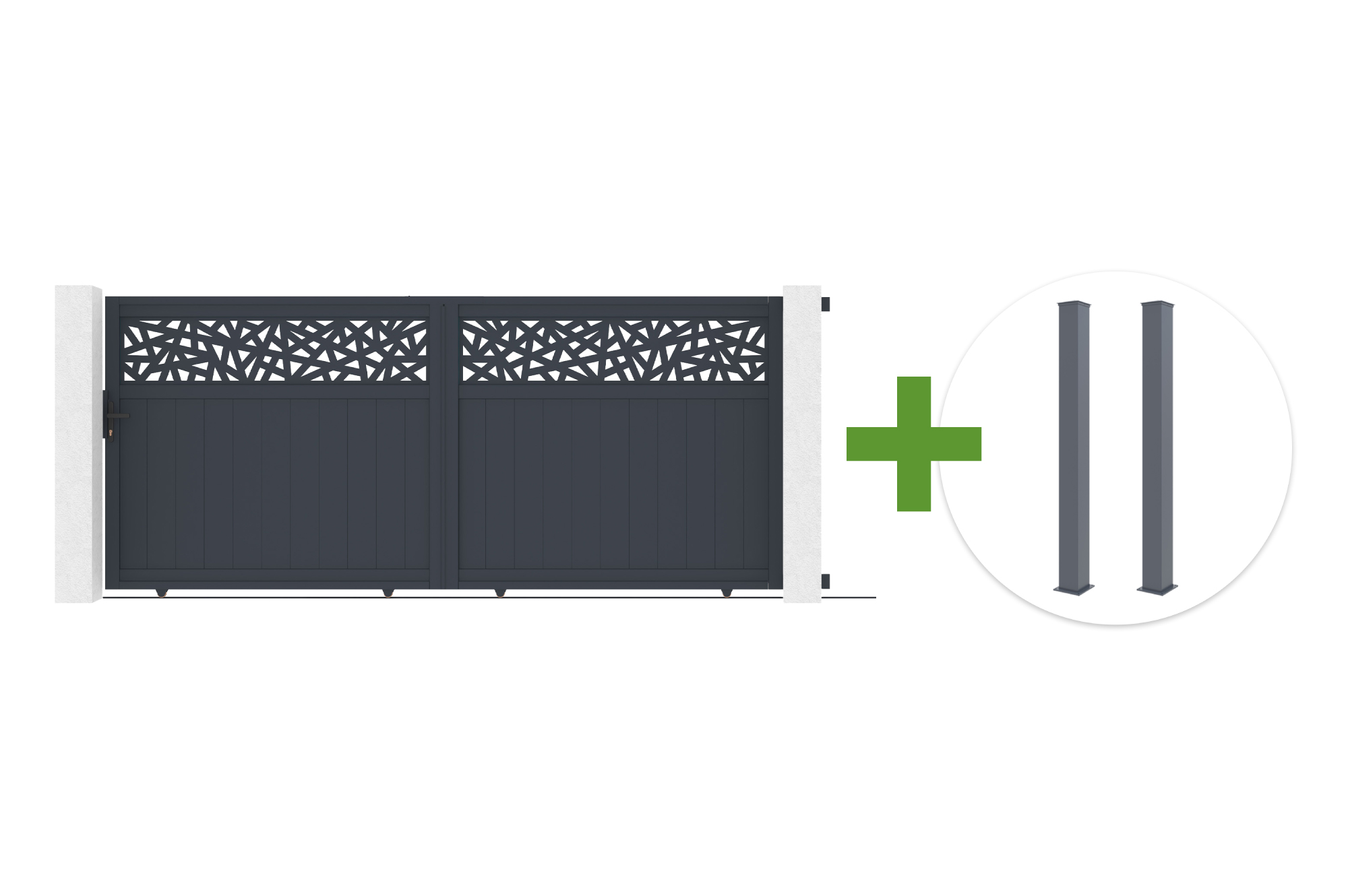 Sliding gate 3.7m DOLOMITE RUIVO H.160cm gray aluminum + EIFEL post 15x15cm aluminum H.190cm anthracite gray main_image