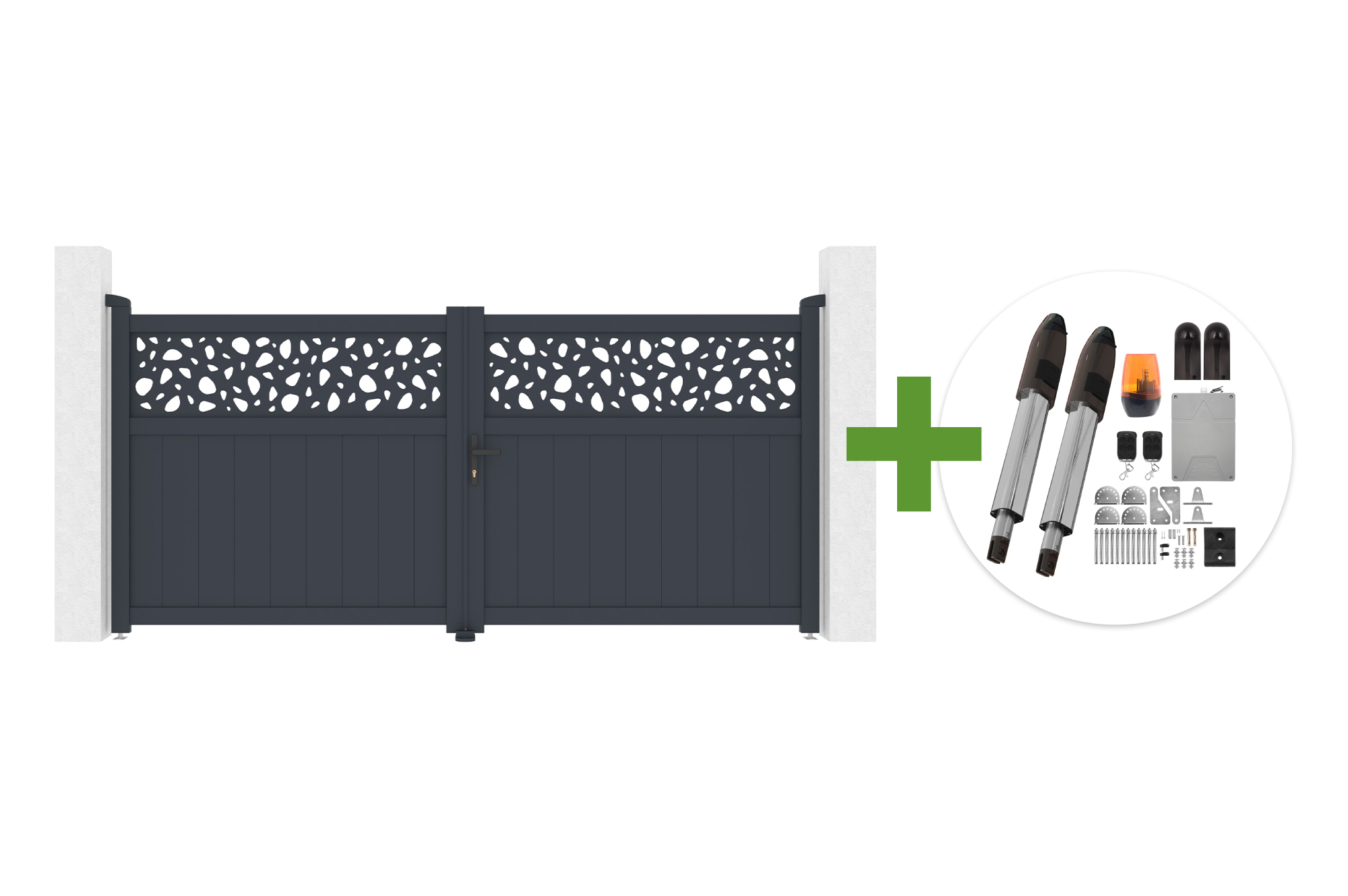 3m DOLOMITE SUNNY swing gate, 140cm high, grey aluminum + TANKER B700 swing gate motor main_image