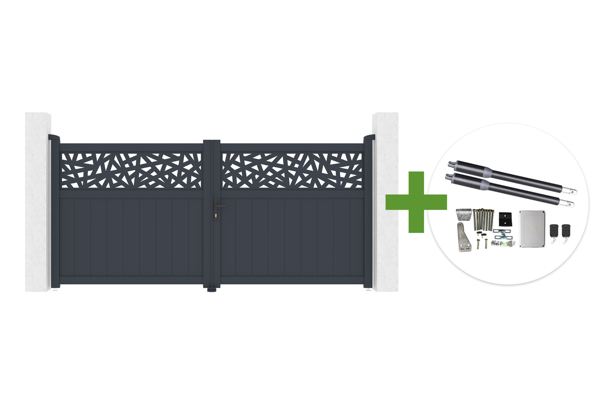 3m DOLOMITE RUIVO swing gate, 140cm high, grey aluminum + RANGER B150 swing gate motor main_image