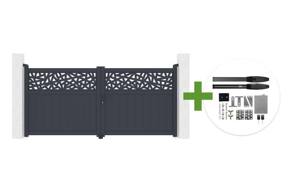 3m DOLOMITE RUIVO swing gate, 140cm high, grey aluminum + HIKER B200 swing gate motor main image