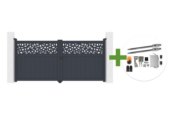 3m DOLOMITE RUIVO swing gate, 140cm high, grey aluminum + TANKER B250 swing gate motor main image