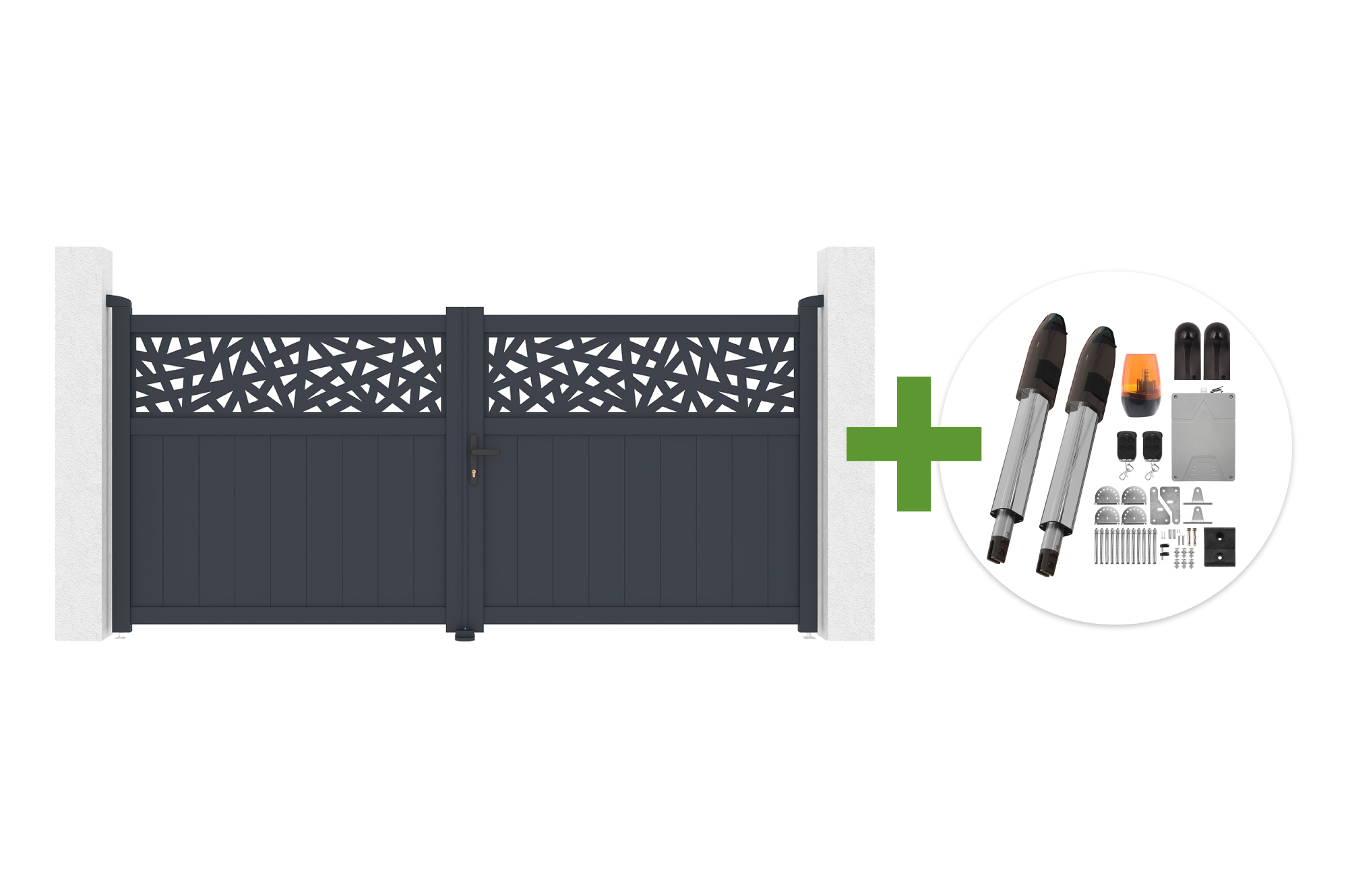 3m otočná brána DOLOMITE RUIVO, výška 140 cm, šedý hliník + motor pro otočnou bránu TANKER B700 main_image