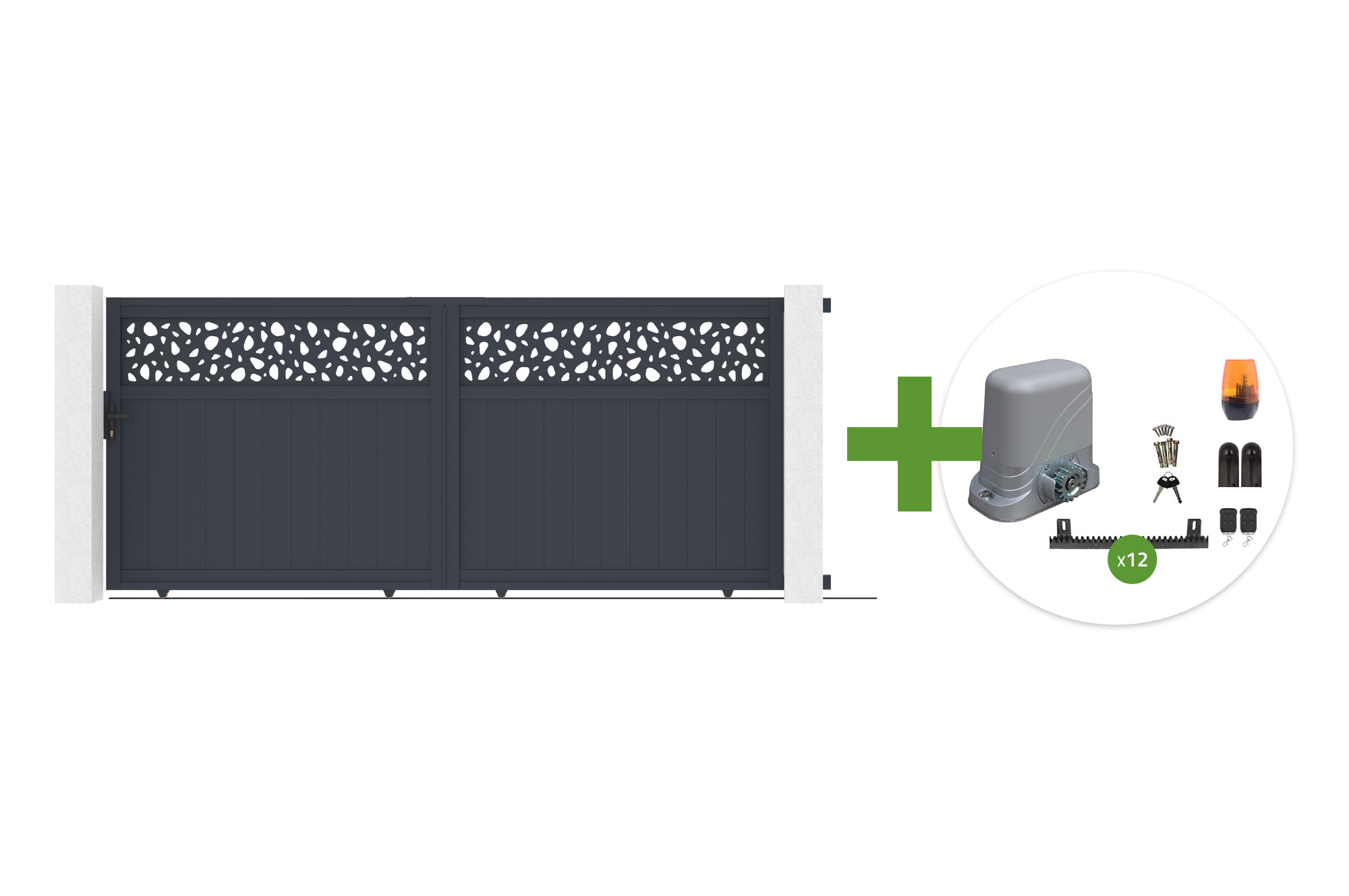 3,7 m DOLOMITE SUNNY bīdāmie vārti, 160 cm augsti, pelēks alumīnijs + TANKER C600 bīdāmo vārtu motors main_image
