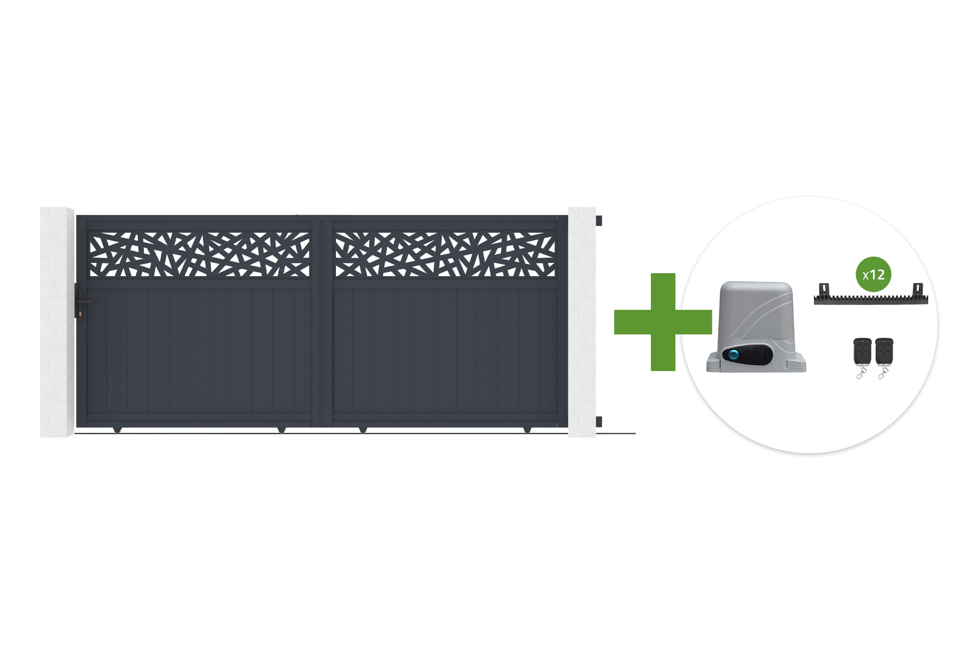 3.7m DOLOMITE RUIVO sliding gate, 160cm high, grey aluminum + RANGER C300 sliding gate motor main_image