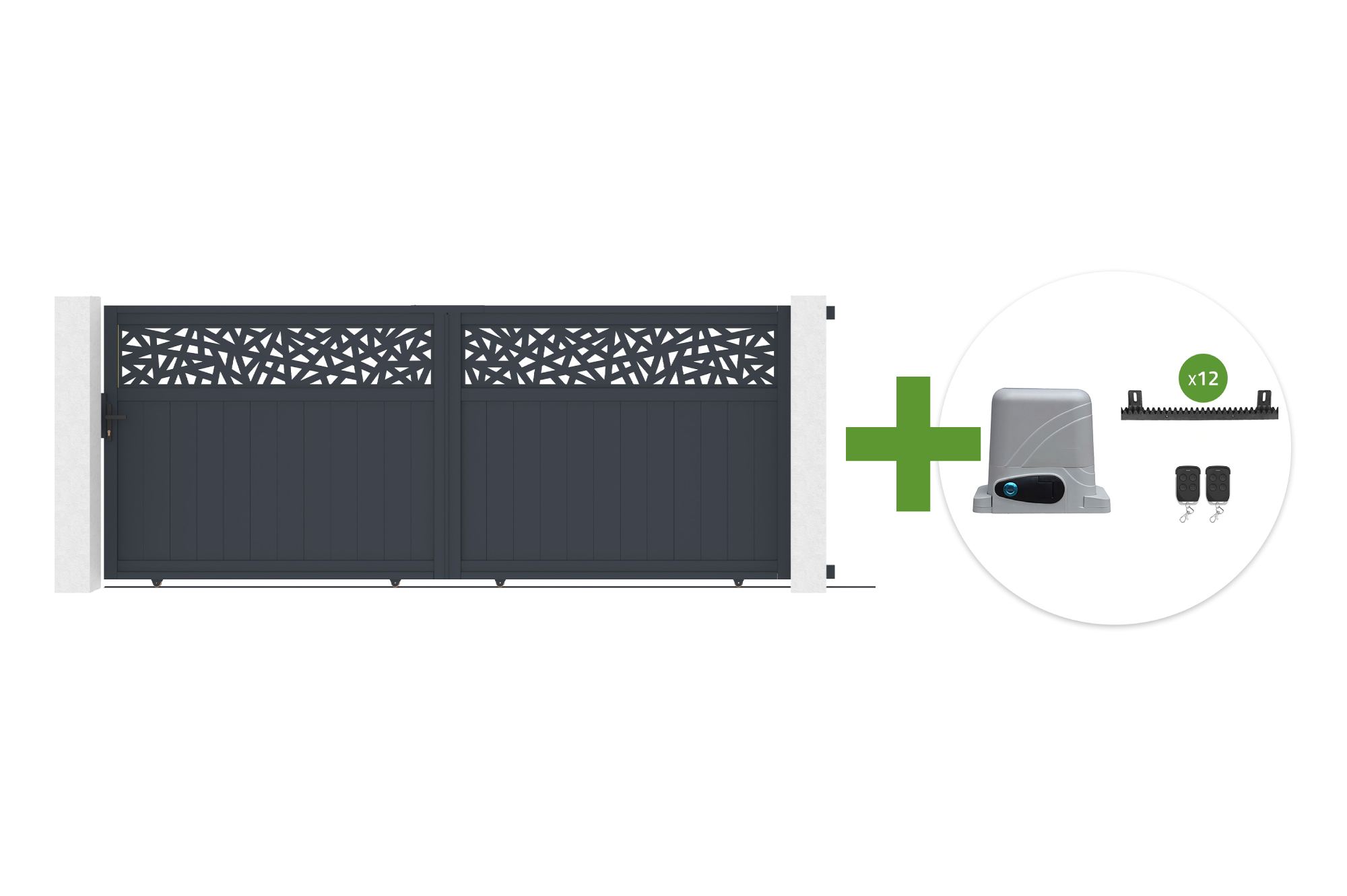 4m DOLOMITE RUIVO sliding gate, 160cm high, grey aluminum + RANGER C300 sliding gate motor main image