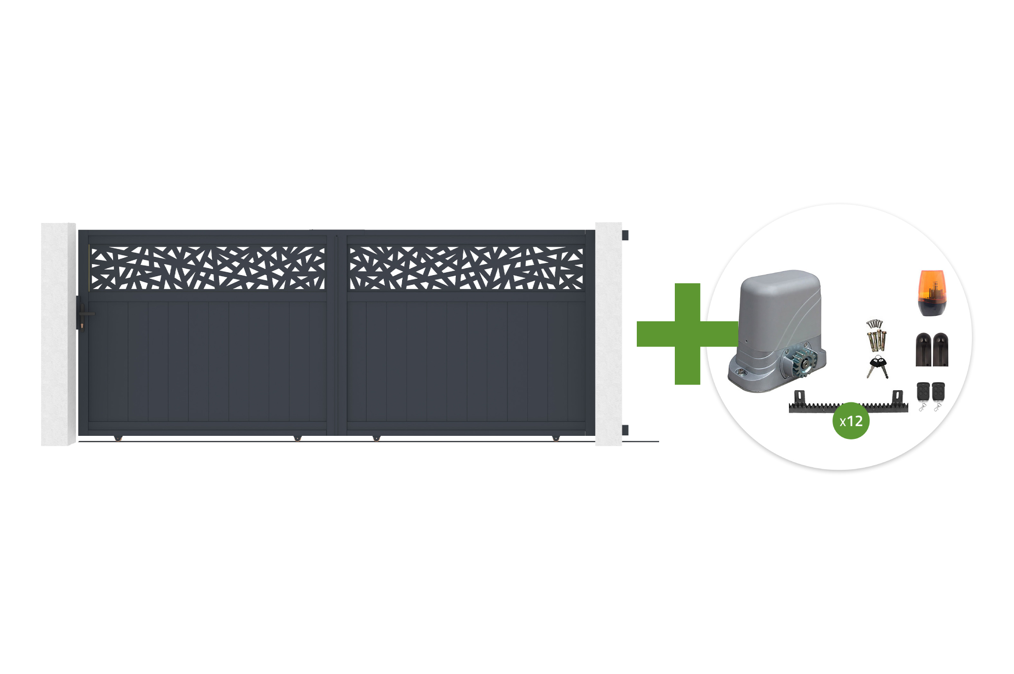 4m DOLOMITE RUIVO sliding gate, 160cm high, grey aluminum + TANKER C600 sliding gate motor main image