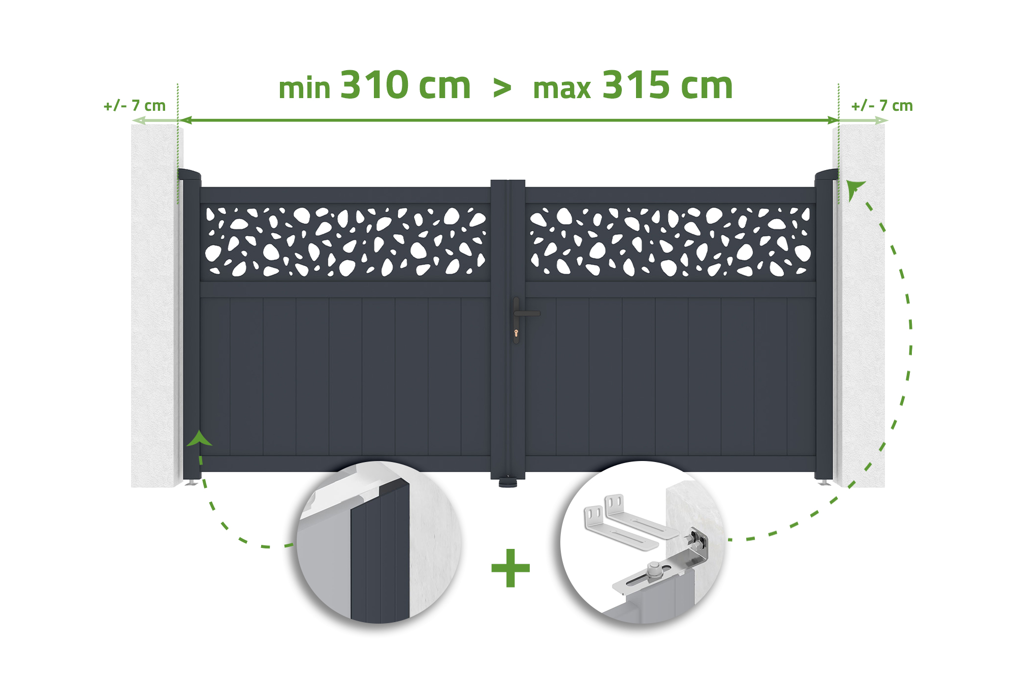 DOLOMITE SUNNY 3m nastavitelná šířka křídlové brány, výška 140 cm, šedý hliník main_image