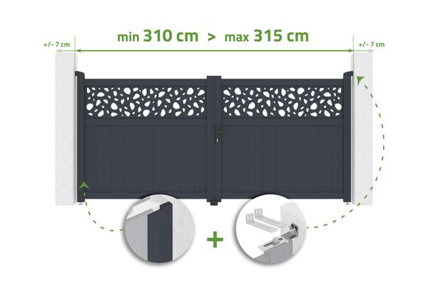 DOLOMITE SUNNY draaipoort met verstelbare breedte van 3 meter, 140 cm hoog, grijs aluminium main image