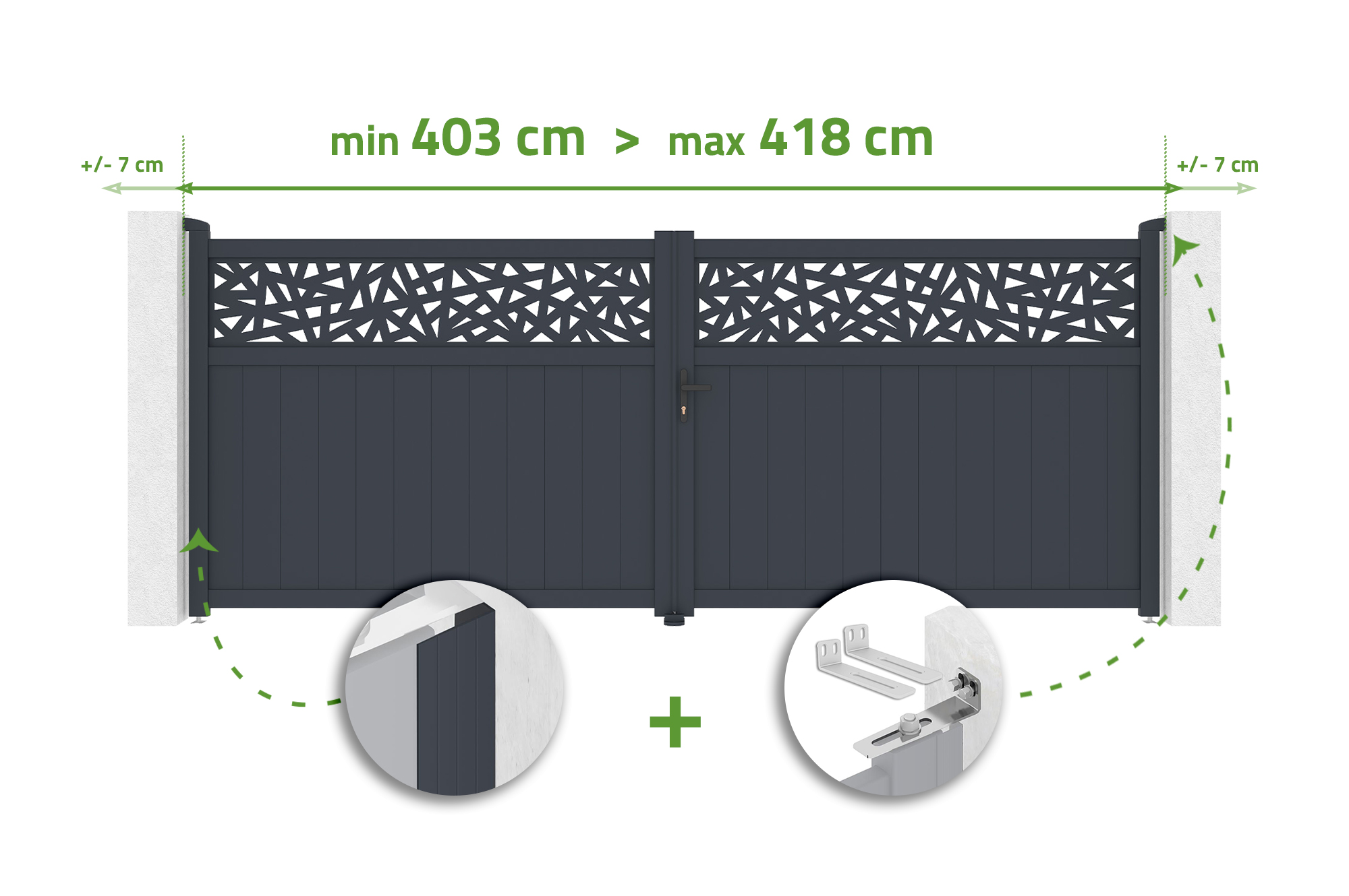 DOLOMITE RUIVO Schwingtor, Höhe 160 cm, verstellbare Breite, graues Aluminium main image