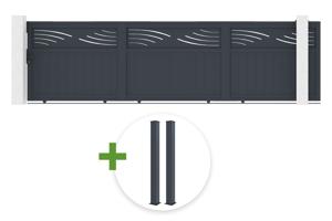 HALTI 5m sliding gate, 160cm high, grey aluminum + EIFEL 15x15cm post, 190cm high, anthracite grey aluminum main_image