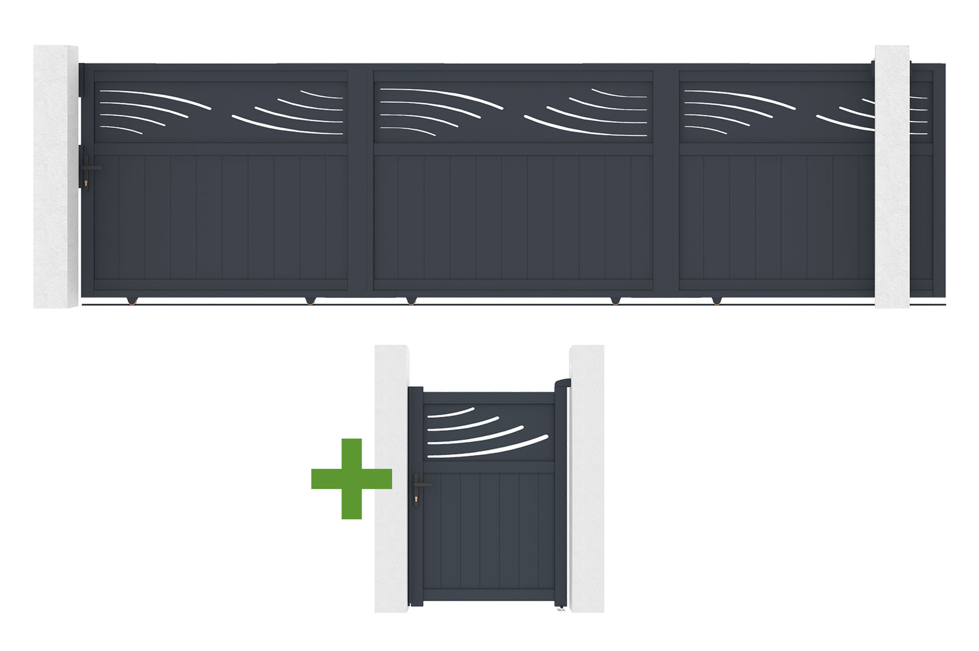 HALTI 5m Sliding Gate, 140cm High, Grey Aluminum + HALTI 1m Pedestrian Gate, 140cm High, Grey Aluminum main_image