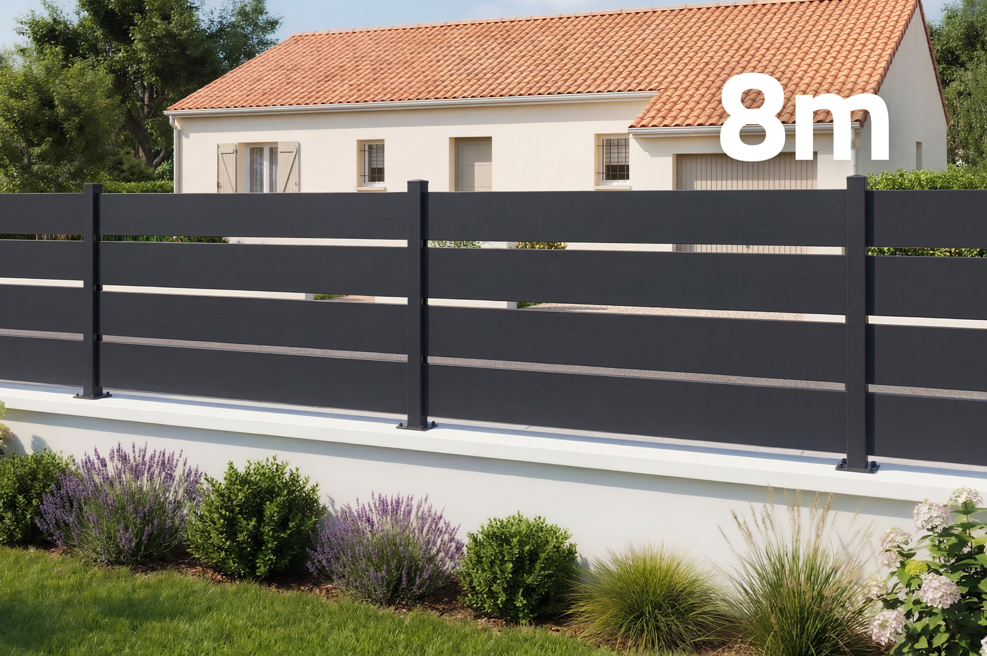 Clôture acier noir semi-ajourée VELINO 8m H.80cm main_image