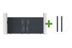 Portail coulissant 3,5m VELETA H.160cm aluminium gris + 2 poteaux ELDA aluminium gris main_image