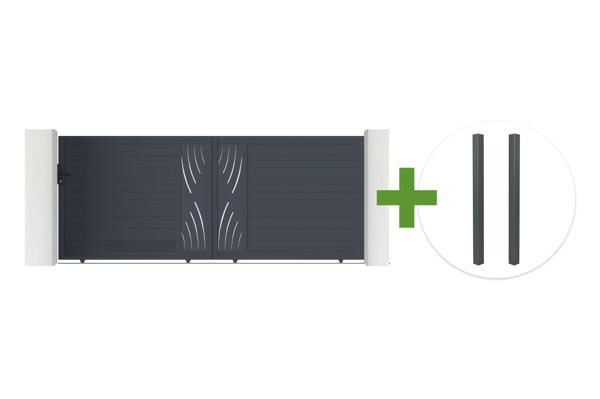 VELETA schuifpoort van 4 meter, 160 cm hoog, grijs aluminium + 2 grijze aluminium palen main image