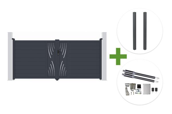 3.5m VELETA swing gate, 160cm high, grey aluminum + 2 posts + Ranger B150 motor main image