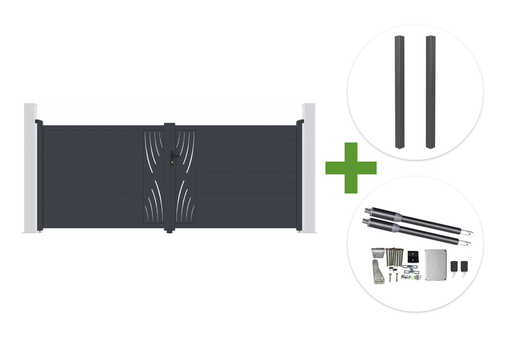 Poartă batantă VELETA 4m H.160cm din aluminiu gri + 2 stâlpi + motor Ranger B150 main image