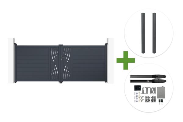 VELETA 3.5m H.140cm grey aluminum swing gate + 2 posts + Hicker B200 motor main image