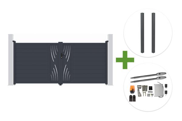 VELETA 3.5m H.160cm grey aluminum swing gate + 2 posts + Tanker B250 motor main image