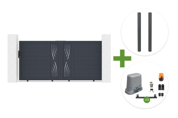 VELETA 3m sliding gate, 140cm high, grey aluminum + 2 posts + Tanker C600 motor main image