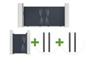 Schuifpoort 3,5 m VELETA H.140 cm grijs aluminium + Poort 1 m VELETA H.140 cm + 4 palen main_image