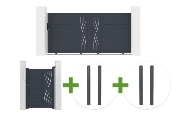 Sliding gate 3m VELETA H.140cm gray aluminum + 1m VELETA gate H.140cm + 4 posts main image