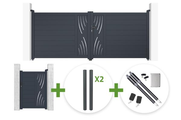 3.5m VELETA swing gate, 140cm high, grey + 1m VELETA pedestrian gate, 140cm high + 4 posts + Ranger B150 motor main image