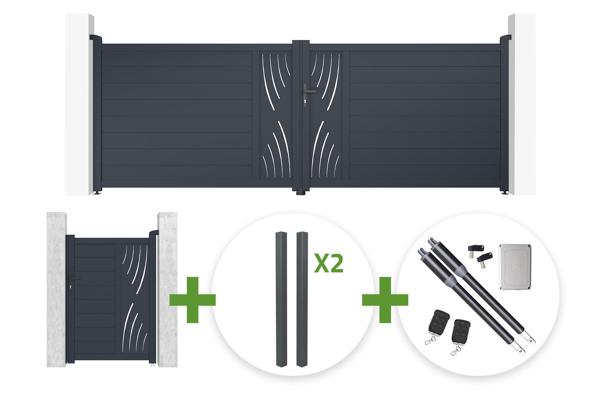 4m VELETA swing gate, 140cm high, grey + 1m VELETA pedestrian gate, 140cm high + 4 posts + Ranger B150 motor main image
