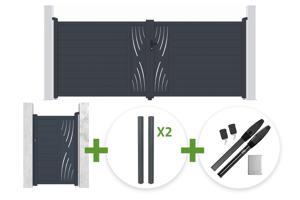 VELETA 4m H.160cm grey swing gate + VELETA 1m H.160cm pedestrian gate + 4 posts + Hicker B200 motor main_image