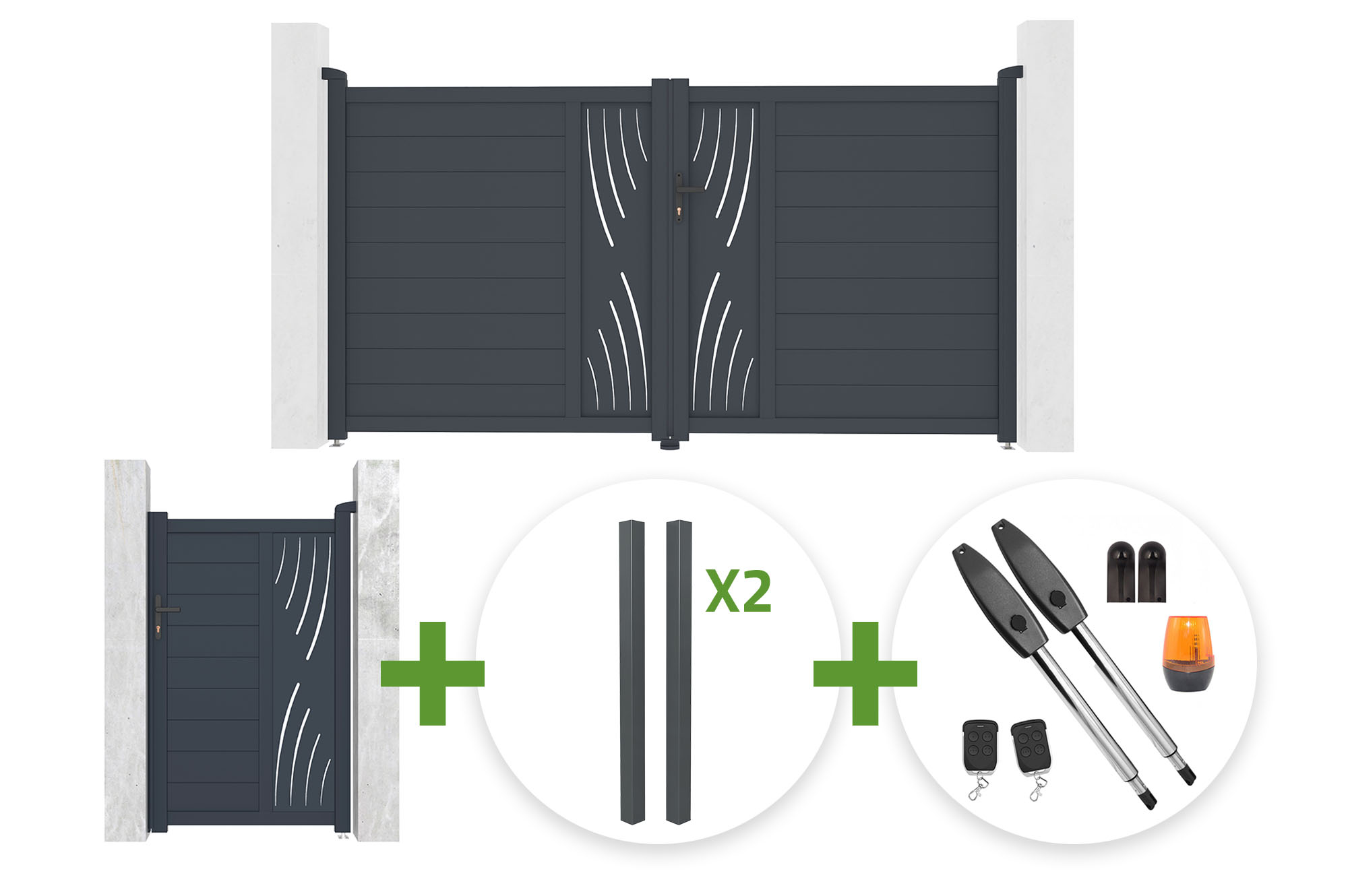 Πόρτα VELETA 3m, ύψος 160cm, γκρι + πύλη πεζών VELETA 1m, ύψος 160cm + 4 κολώνες + κινητήρας Tanker B250 main image