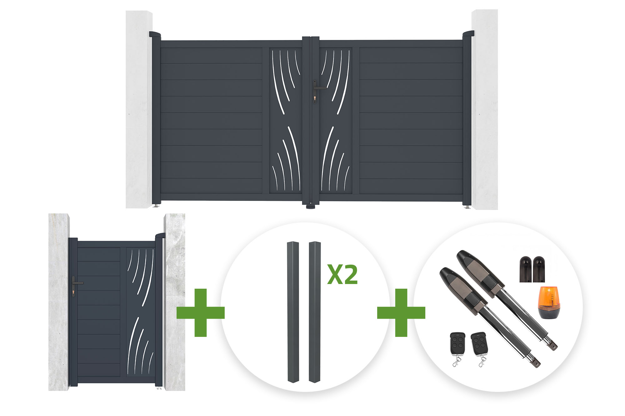 Πόρτα VELETA 3m, ύψος 160cm, γκρι + πύλη πεζών VELETA 1m, ύψος 160cm + 4 κολώνες + κινητήρας Tanker B700 main image