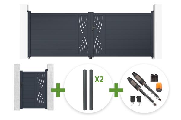 VELETA 4m H.140cm grey swing gate + VELETA 1m H.140cm pedestrian gate + 4 posts + Tanker B700 motor main image