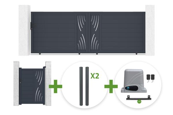 VELETA 4m sliding gate, 140cm high + VELETA 1m pedestrian gate, 140cm high + 4 posts + Ranger C300 motor main image
