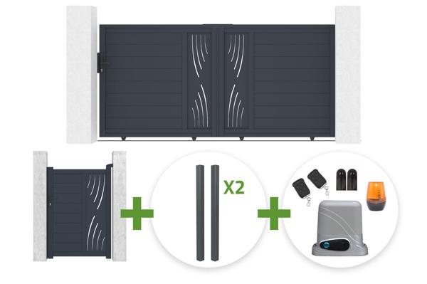 3m VELETA sliding gate, 140cm high + 1m VELETA pedestrian gate, 140cm high + 4 posts + Tanker C600 motor main image