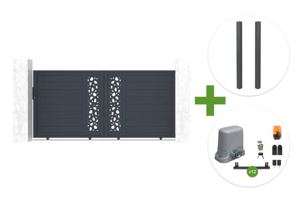 SUNNY 3m sliding gate, 140cm high, grey aluminum + 2 posts + Tanker C600 motor main image