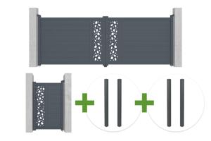 Portail battant 4m SUNNY H.140cm aluminium gris + Portillon 1m SUNNY H.140cm + 4 poteaux ELDA main_image