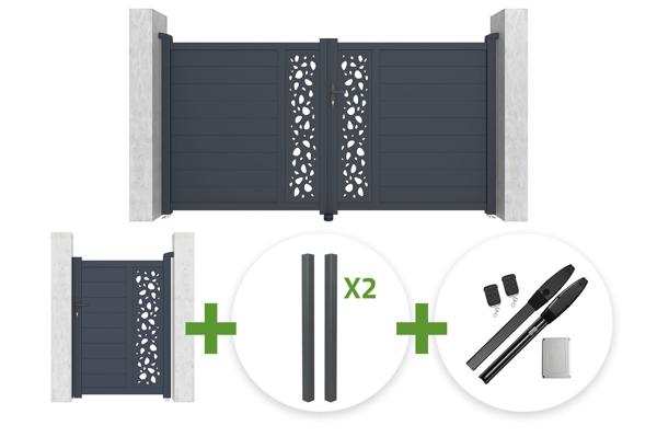 3 m SUNNY-pariportti, 160 cm korkea, harmaa + 1 m SUNNY-kävelyportti, 160 cm korkea + 4 pylvästä + Hicker B200 -moottori main image