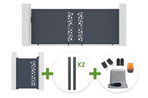 4m SUNNY sliding gate, 160cm high, grey + 1m SUNNY pedestrian gate, 160cm high, grey + 4 posts + Tanker C600 motor main_image