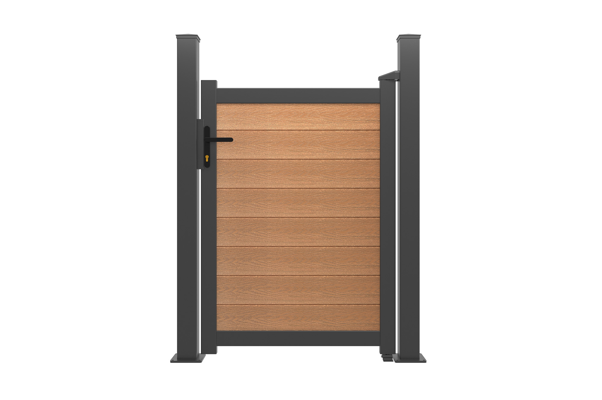 ATHOS poort van composiet teakhout, 1 m hoog, 140 cm, met aluminium frame + 2 aluminium palen van 10x10 cm 2