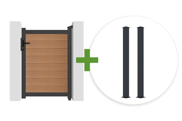ATHOS 1m H.140cm teak composite wood gate with aluminum frame + 2 aluminum posts 10x10cm main image