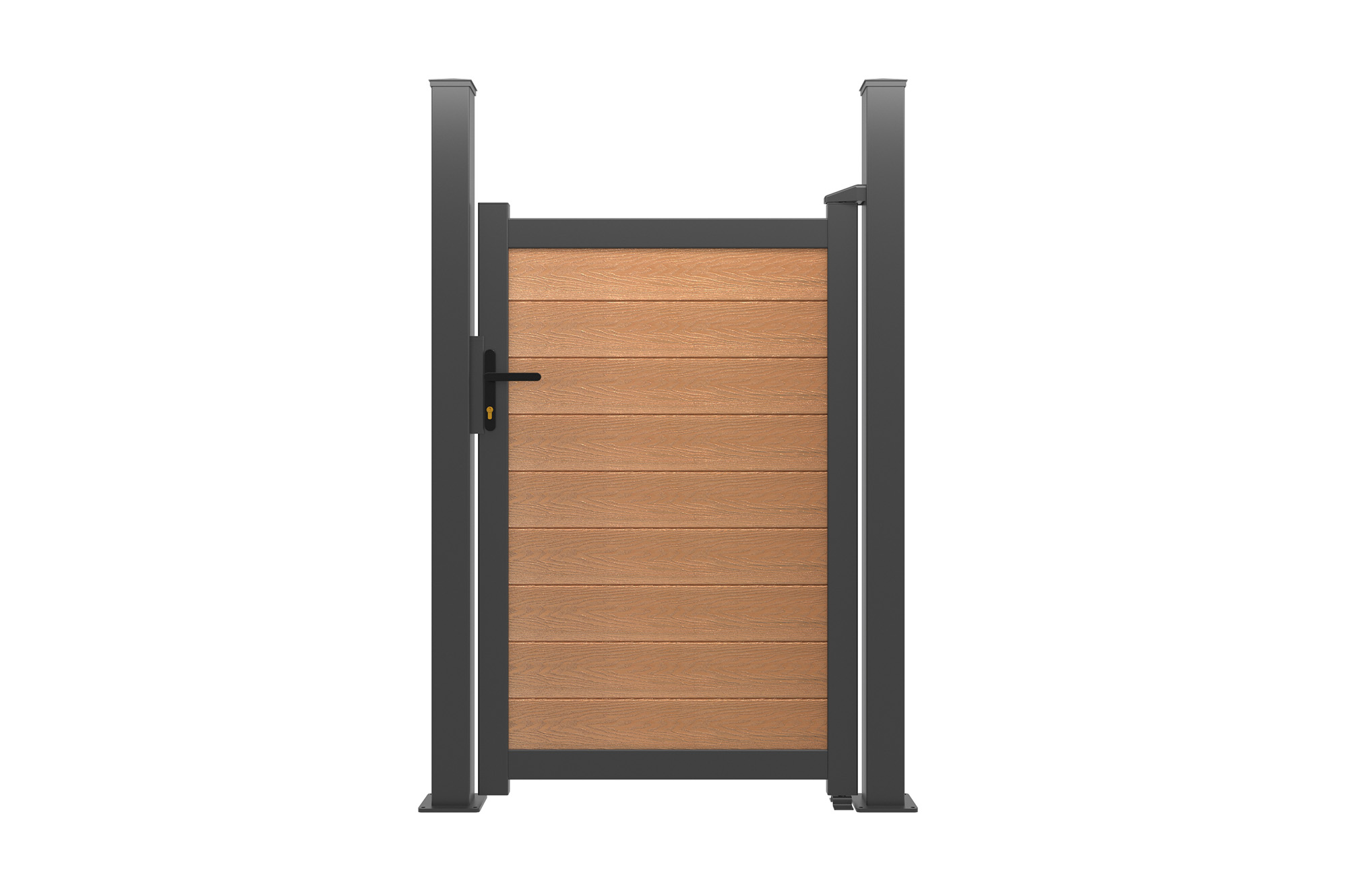 ATHOS poort van composiet teakhout, 1 m hoog, 160 cm, met aluminium frame + 2 aluminium palen van 10x10 cm 2