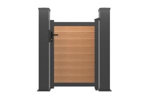 Portillon bois composite 1m ATHOS H.140cm teck avec cadre aluminium + 2 poteaux EIFEL aluminium 20x20cm 2
