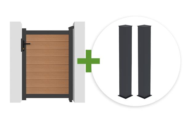 ATHOS 1m H.140cm teak composite wood gate with aluminum frame + 2 aluminum posts 20x20cm main image