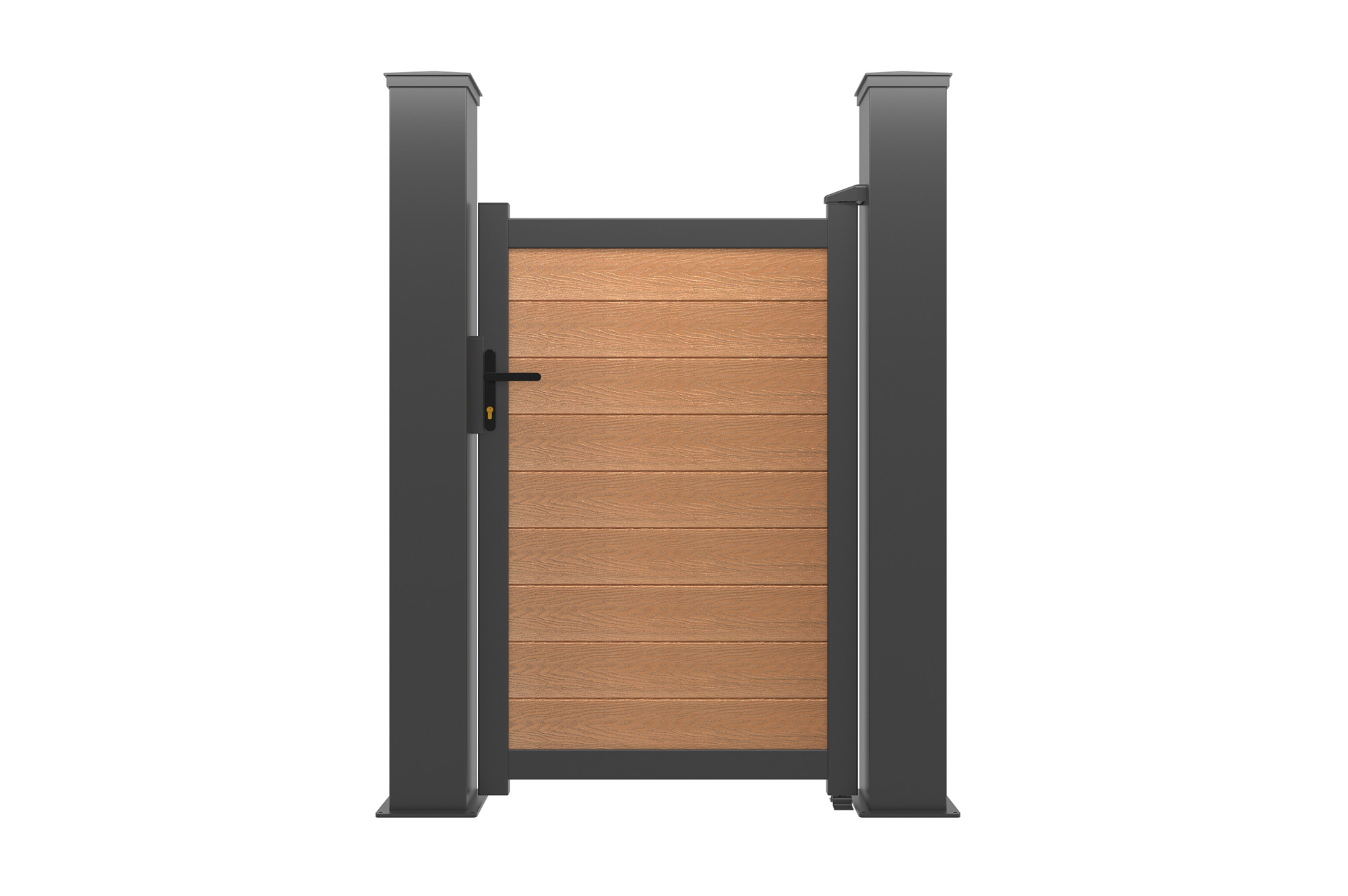ATHOS poort van composiet teakhout, 1 m hoog, 160 cm, met aluminium frame + 2 aluminium palen van 20x20 cm 2