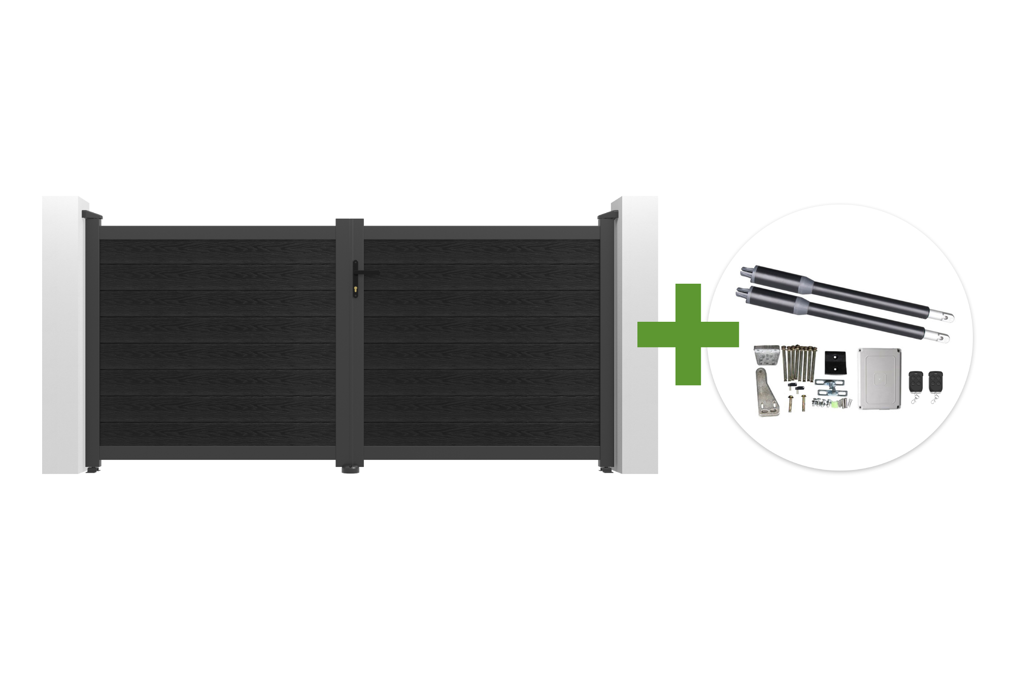 ATHOS 3m H.140cm Anthracite Grey Composite Wood Swing Gate with Aluminium Frame + RANGER B150 Motor main image