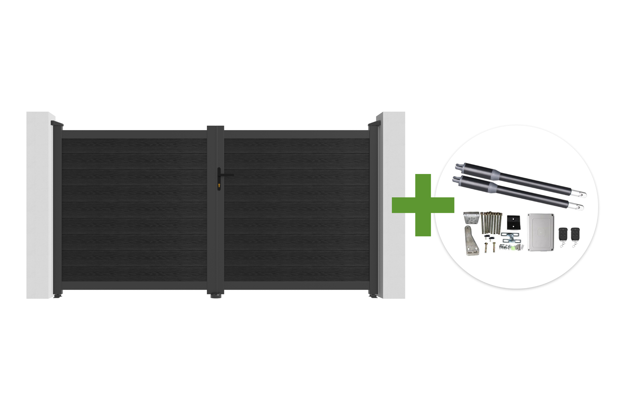 ATHOS 3m H.160cm Anthracite Grey Composite Wood Swing Gate with Aluminium Frame + RANGER B150 Motor main image