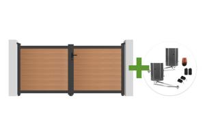 ATHOS 3m H.140cm teak composite wood swing gate with aluminum frame + BUNKER B500 motor main_image