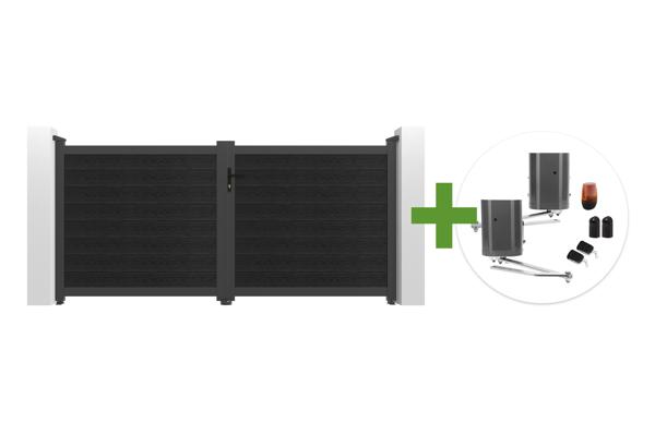 Dubbele composiet draaipoort ATHOS 3m H.140cm antracietgrijs met aluminium frame + BUNKER B500 motorisering main image