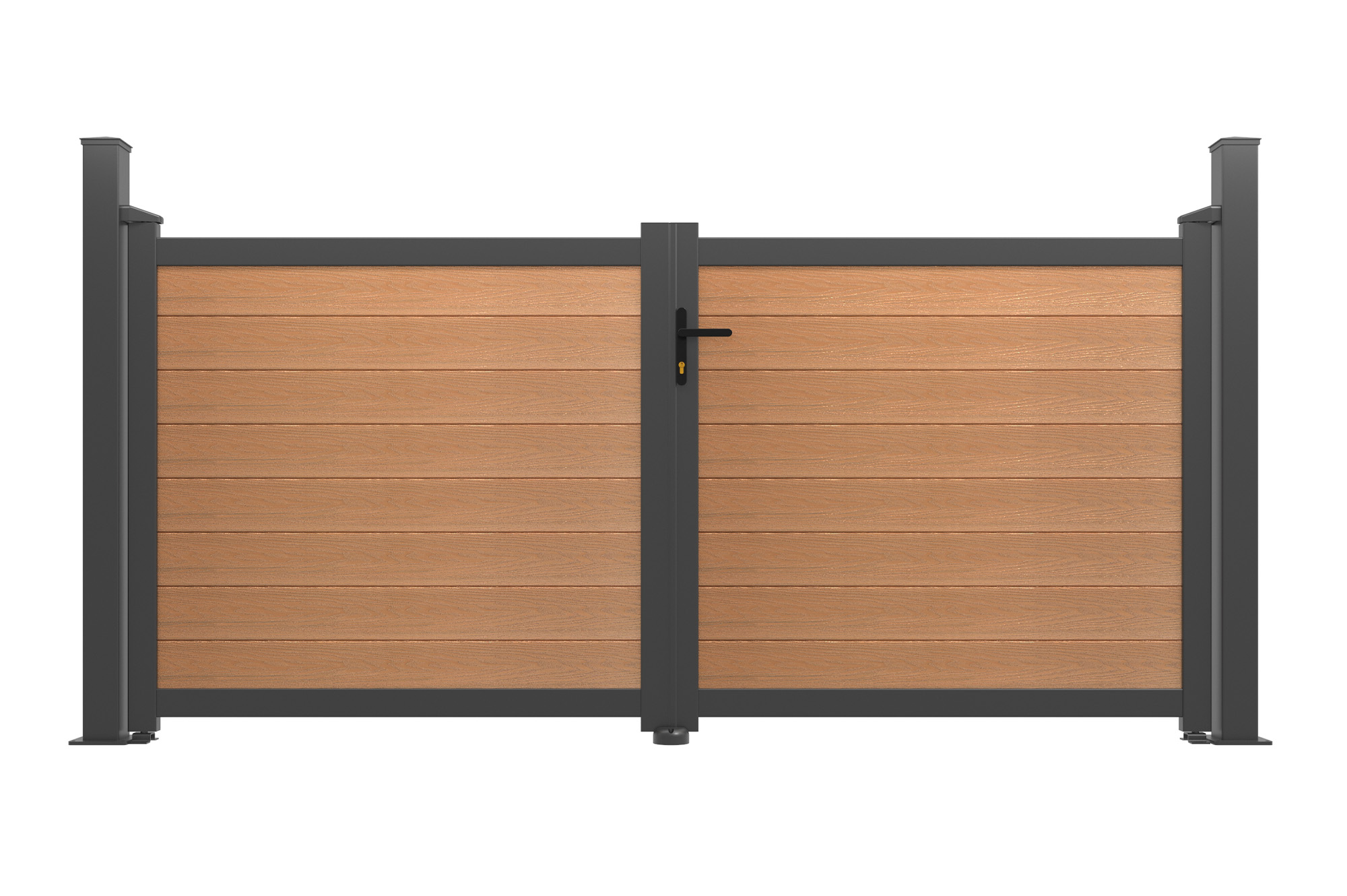 ATHOS 3m H.140cm teak composite wood swing gate with aluminum frame + 2 aluminum posts 10x10cm 2